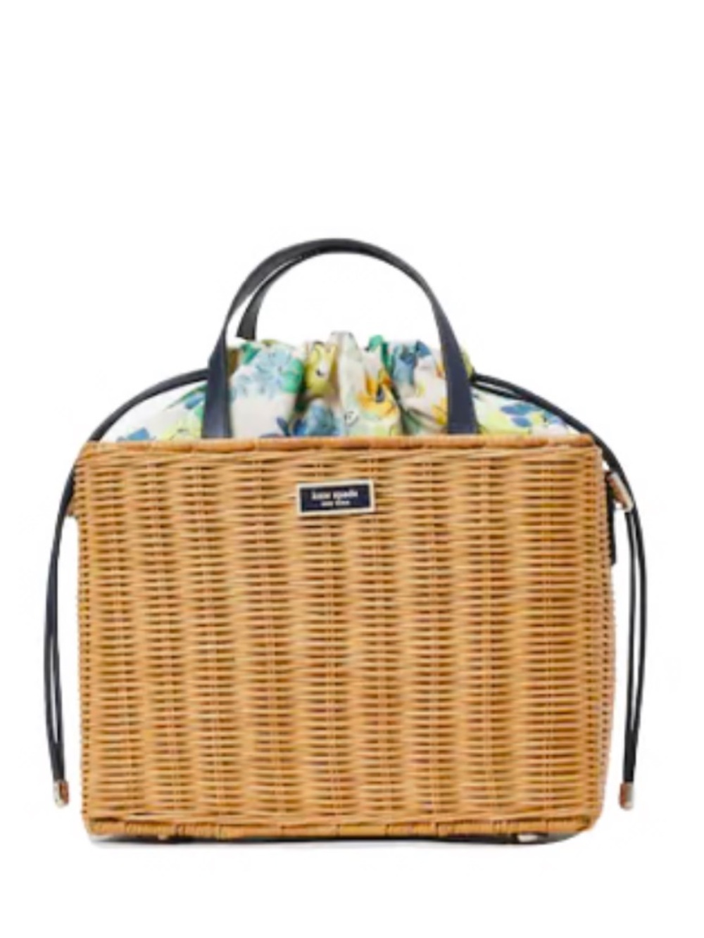 SAM Floral Medley Wicker Satchel in Tan and Cream